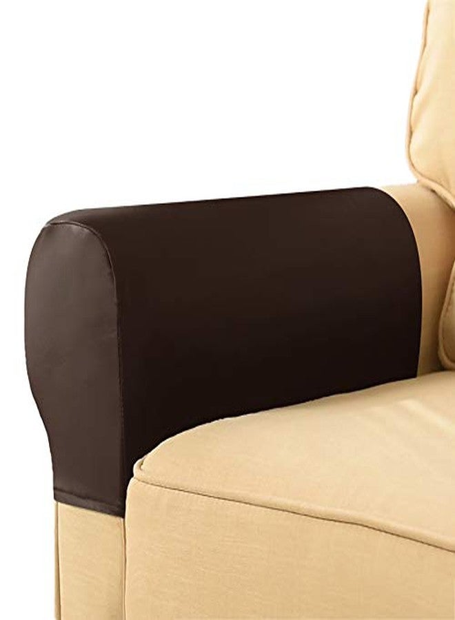 XMNTG Set of 2 Stretch Armrest Covers PU Leather Dark Brown Arm Covers Waterproof Anti-Slip Furniture Protector Armrest Covers for Sofa Chairs Recliner Sofa Couch (Dark Brown) - Image 2
